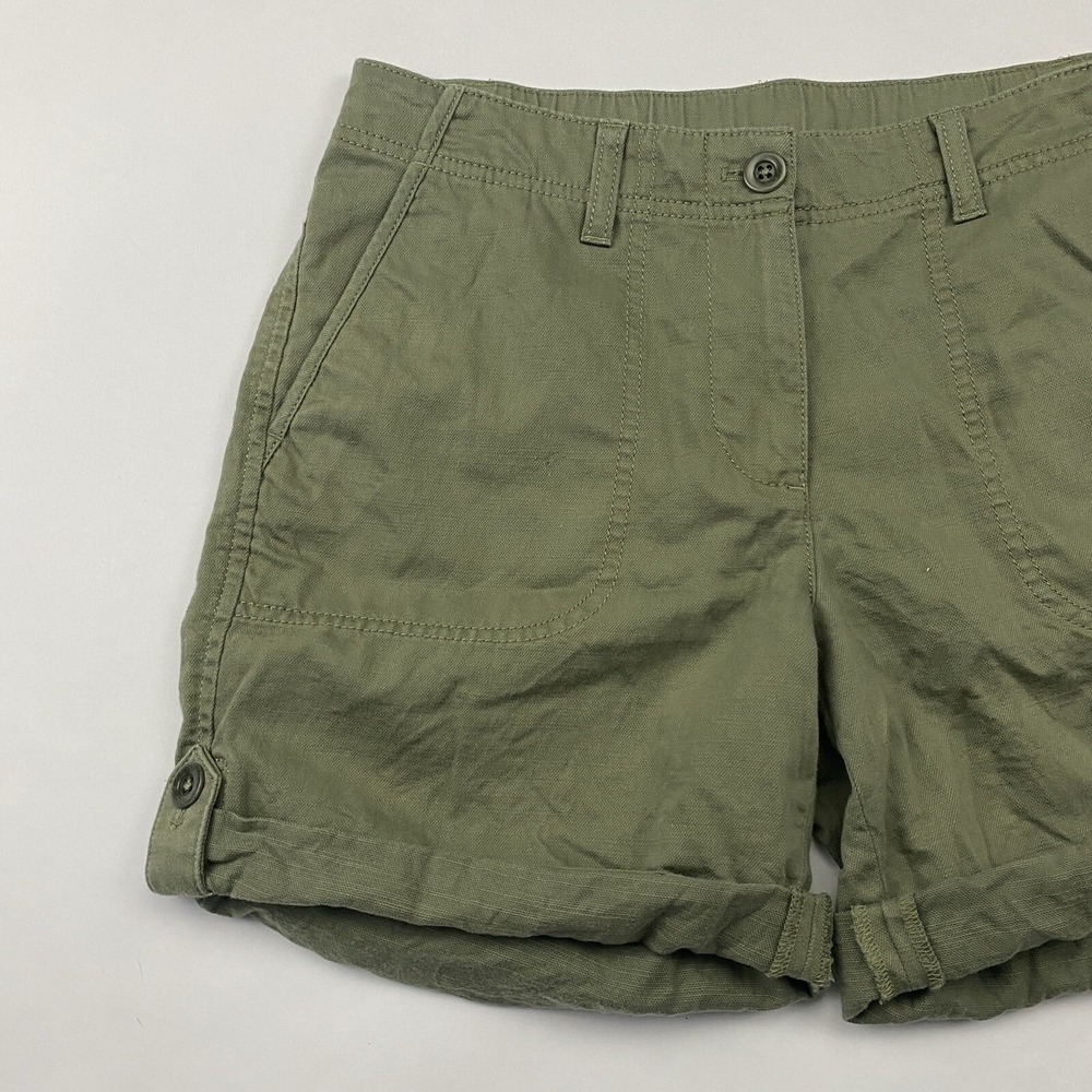 Talbots Green Roll Tab Cuffed Hem Chino‎ Shorts Sz 2 Cotton Lyocell LINEN Blend - Picture 3 of 9